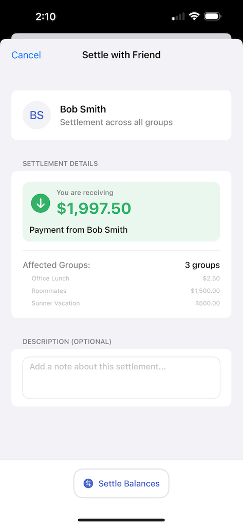 Settle balances payment process for clearing outstanding debts