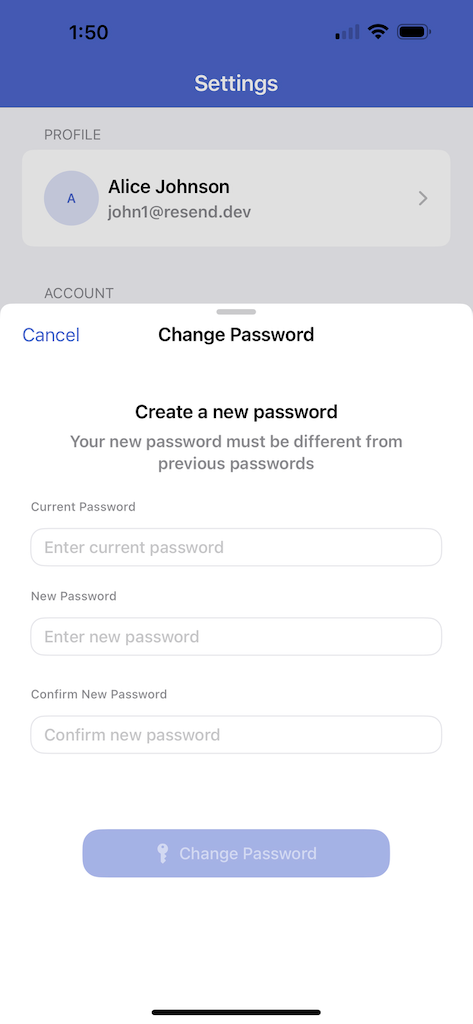 Forgot password screen for account recovery